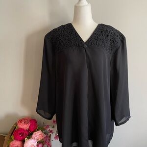 Chaus Elegant Black Blouse with Embroidered Detail